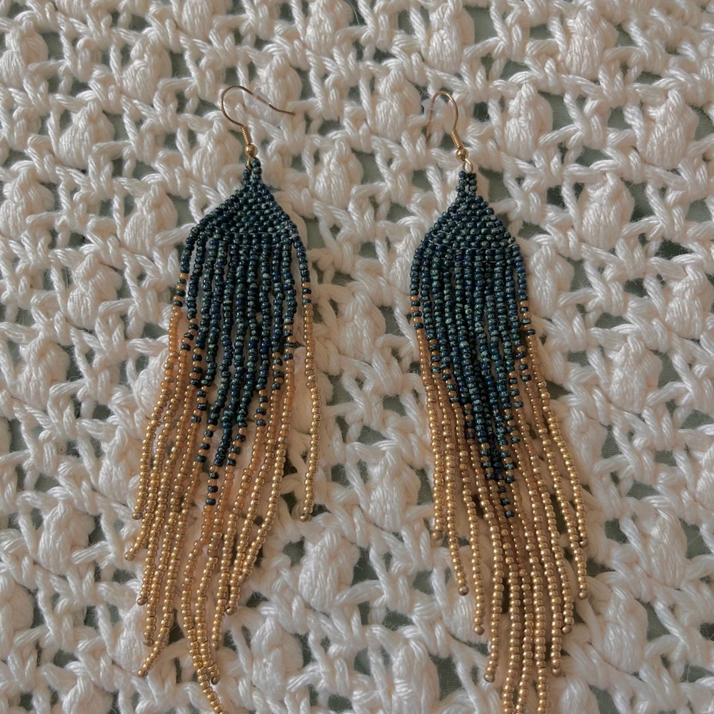 Elegant Gold and Blue Beaded Earrings